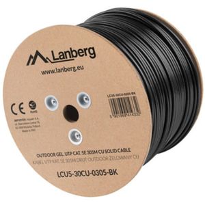 Lanberg Bobina de cable de red LAN UTP Cat. 5e rígido CU AWG24 Fluke tested negro 305m