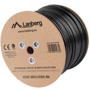 Lanberg Bobina de cable de red LAN UTP Cat. 5e rígido CU AWG24 exterior Fluke tested gris 305m