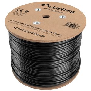 Bobina de cable de red ethernet Cat. 6 FTP de 305 m rígido de color negro para exterior fluke tested LCF6-21CU-0305-BK