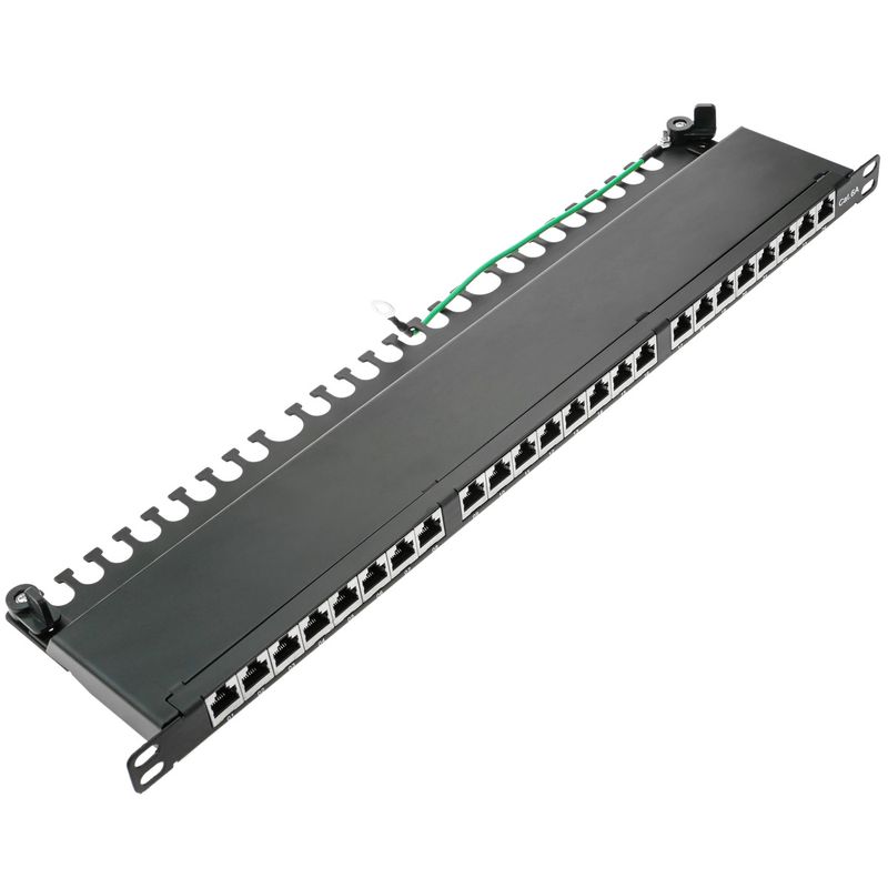 Patch panel rack 24 RJ45 Cat.6A FTP 0.5U negro con peine para gestión de cables - RD04700 - 01